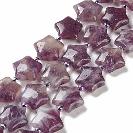 Natural Amethyst Beads Strands, with Seed Beads, Puffed Star