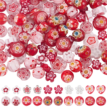 110Pcs 11 Styles Handmade Millefiori Lampwork Beads, Round & Flower & Flat Round