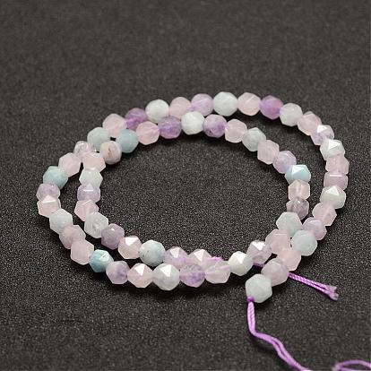 Brins de perles aigue-marine naturelles et quartz rose et améthyste, facette, ronde