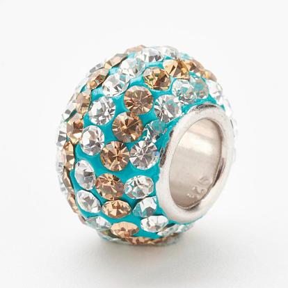  Perles européennes de cristal autrichien, Perles avec un grand trou   , simple 925 noyau en argent sterling, rondelle