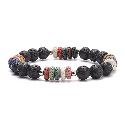 Natural Lava Rock(Dyed) Beaded Stretch Bracelet, Essential Oil Gemstone Jewelry for Women