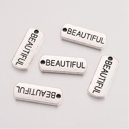 Tibétain rectangle en alliage de style avec mot de beaux pendentifs, sans cadmium et sans plomb, 8x21x2mm, trou: 2 mm, environ 555 pcs / 1000 g
