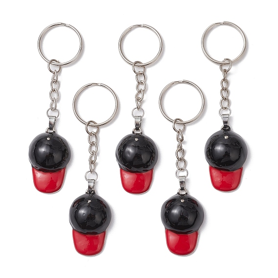 5шт. брелки из эмалированного сплава в виде бейсболки, с железными разрезными брелоками