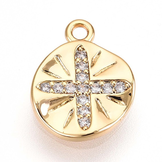 Латунные микропаве прозрачные подвески с фианитом, плоские круглые с поперечными прелести, без кадмия, без никеля и без свинца