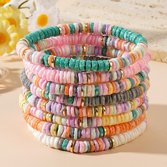 Бохо-стиль жемчужные ракушки бусины хейши эластичные браслеты для женщин