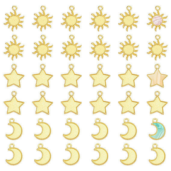 36 шт. 3 стили подвески из цинкового сплава с кабошонами для эмали, золотые