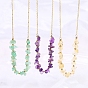 Natural Gemstone Chips Beaded Necklaces, Golden Tone Stainless Steel Cable Chain Necklace for Women