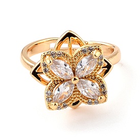 Вращающееся кольцо-манжета с кубическим цирконием в виде цветка для успокаивающей медитации, латунный фиджет-спиннер с кубическим цирконием открытое кольцо