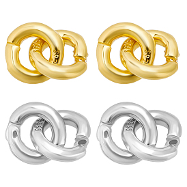 4Pcs 2 Colors 925 Sterling Silver Duoble Loop Linking Rings, with 925 Stamp, 1Pc Suede Fabric Square Silver Polishing Cloth, Rhodium Plated
