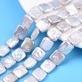 Baroque Natural Nucleated Pearl Keshi Pearl Beads Strands, Cultured Freshwater Pearl, Square