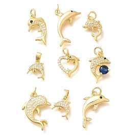 Латунные микропаве прозрачные подвески с фианитом, прелести дельфинов, стойки покрытие, долговечный, без свинца и без кадмия