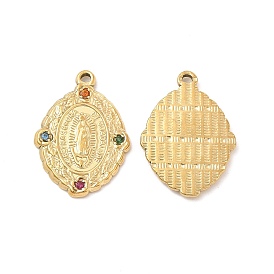 Vacuum Plating 201 Stainless Steel with Rhinestone Pendants, Oval with Virgin Mary Pattern Charms