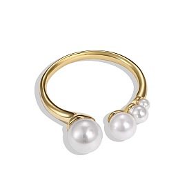 Shell Pearl Round Cuff Ring, 925 Sterling Silver Open Finger Ring for Women