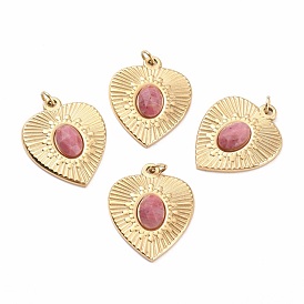 Natural & Synthetic Gemstone Pendants, with Ion Plating(IP) Golden Tone 304 Stainless Steel, Dyed & Heated, Faceted, Heart