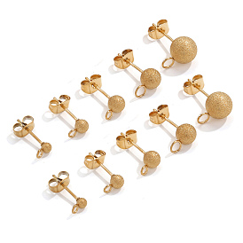 304 Stainless Steel Stud Earring Findings, with Ear Nuts and Horizontal Loops, Textured, Round