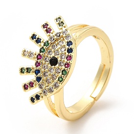 Colorful Cubic Zirconia Adjustable Ring, Brass Jewelry for Women