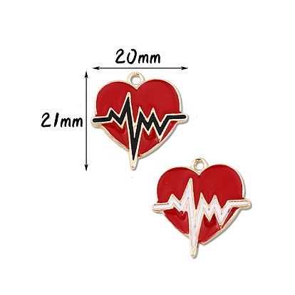 Valentine's Day Theme, Alloy Enamel Pendants, Golden, Heart with Electrocardiograph