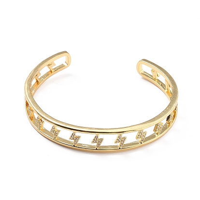 Прозрачный кубический цирконий молния болт открытая манжета браслет, украшения из латуни для женщин, без кадмия и без свинца