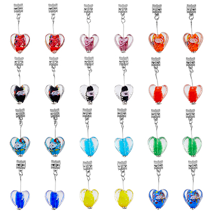 24шт 12 цвета ручной работы светящиеся европейские подвески лэмпворк, крупные кулоны отверстие сердца, с трубчатыми поручнями из сплава с платиновым покрытием