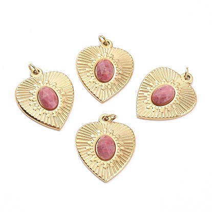 Natural & Synthetic Gemstone Pendants, with Ion Plating(IP) Golden Tone 304 Stainless Steel, Dyed & Heated, Faceted, Heart