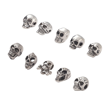 10Pcs 10 Style 304 Stainless Steel Beads, Skull