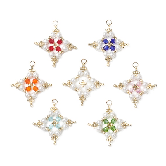 Подвески-звезды из стеклянного бисера, со стеклянными жемчужными бусинами и 304 соединительными кольцами из нержавеющей стали, реальный 18 k позолоченный