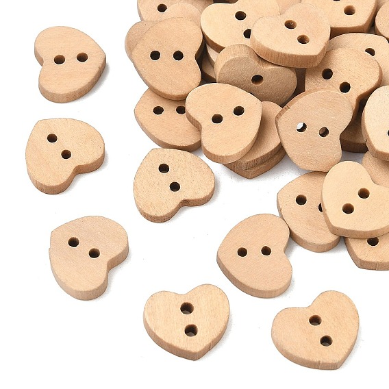 Прекрасный 2-луночное основные пришивания пуговиц в форме сердца, Деревянные пуговицы