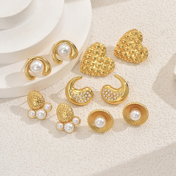 Стильные серьги-гвоздики из нержавеющей стали, с имитацией жемчуга, золотые