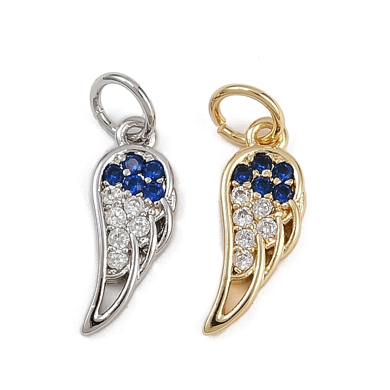 Латунные микро проложить кубического циркония подвески, крылатые прелести, стойки покрытие, без кадмия и без свинца, долговечный, с целью перехода в кольце