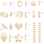 Brass Stud Earring Findings, with Loop and Brass Ear Nuts, Mixed Shapes, Real 18K Gold Plated