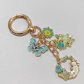 Colgante de aleación esmaltada con forma de flor, mariposa y gato, con broches de aleación giratorias