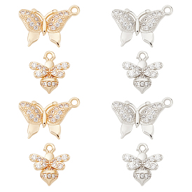 8 шт 4 стильные латунные подвески из прозрачного кубического циркония с микропаве, без кадмия и без свинца, бабочка и пчела