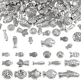 142Pcs 16 Styles Tibetan Style Zinc Alloy Beads, Fish