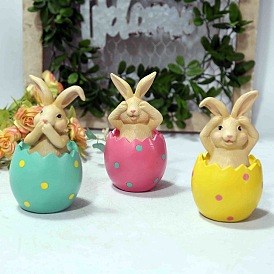 Easter Resin Rabbit Sitting on Eggshell Statues, for Home Desktop Decoration