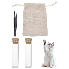 2шт. стеклянных трубок для хранения бусин с бамбуковыми крышками для хранения кошачьей шерсти, с 1поликарбонатным пластиковым пинцетом и 1поликарбонатными мешочками из пеньковой ткани с завязками