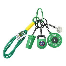8 piezas 8 estilos decoraciones colgantes de aleación, con cadenas de aluminio para bordillos, kettlebell, disco de barra y botella mezcladora