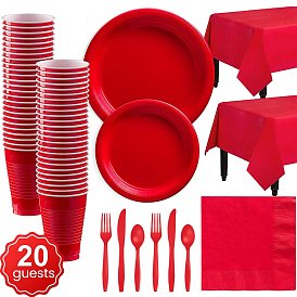 PE Disposable Tableware Sets for 20 Guests, Including Plate, Teacup, Tissue, Knives, Forks, Tablecovers, Party Supplies