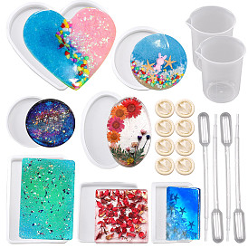 SUNNYCLUE DIY Silicone Molds, Resin Casting Molds, Clay Craft Mold Tools, with Measuring Cup Plastic Tools, Disposable Plastic Transfer Pipettes and Disposable Latex Finger Cots