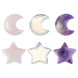CHGCRAFT 6Pcs 6 Style Natural & Synthetic Gemstone Beads, No Hole, Tumbled Stone, Star & Moon