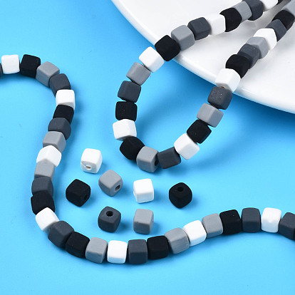 Handmade Polymer Clay Beads Strands,  Cube