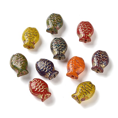 Handmade Lampwork Beads, Fish, Golden Metal Enlaced