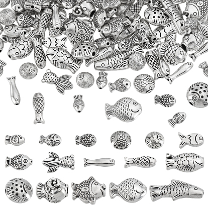 142Pcs 16 Styles Tibetan Style Zinc Alloy Beads, Fish