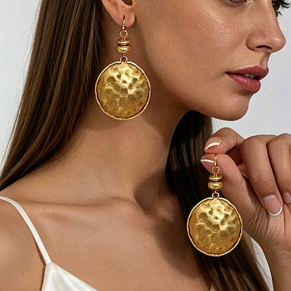 Alloy Dangle Earrings for Women, Flat Round