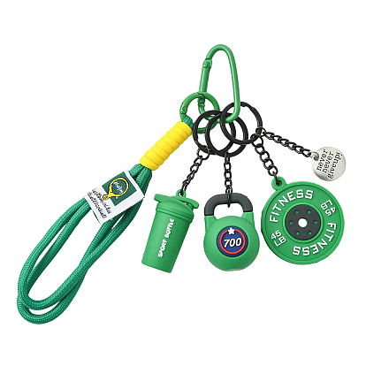 8 piezas 8 estilos decoraciones colgantes de aleación, con cadenas de aluminio para bordillos, kettlebell, disco de barra y botella mezcladora