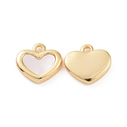 Shell Heart Charms, with Brass Findings