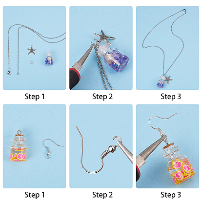 SUNNYCLUE DIY Jewelry Set Making, Glass/Alloy Pendants, Brass Earring Hooks and 304 Stainless Steel Chain Necklace