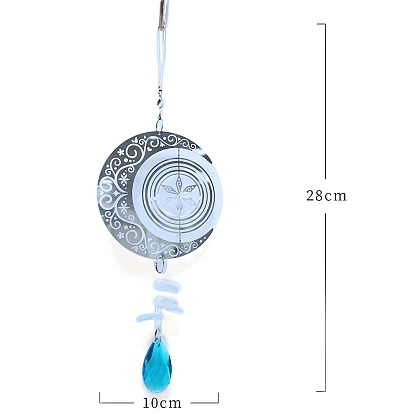 Moon Stainless Steel 3D Wind Spinner, with Lampwork Beads, for Indoor and Outdoor Hanging Decoration