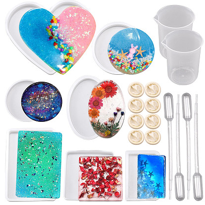 SUNNYCLUE DIY Silicone Molds, Resin Casting Molds, Clay Craft Mold Tools, with Measuring Cup Plastic Tools, Disposable Plastic Transfer Pipettes and Disposable Latex Finger Cots