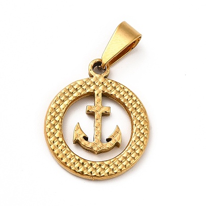 Vacuum Plating 201 Stainless Steel Enamel Pendants, Ring with Anchor