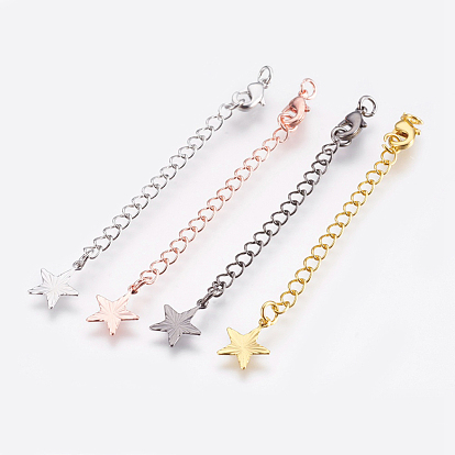 Brass Chain Extender, with Lobster Claw Clasps, Cadmium Free & Nickel Free & Lead Free, Long-Lasting Plated, Star